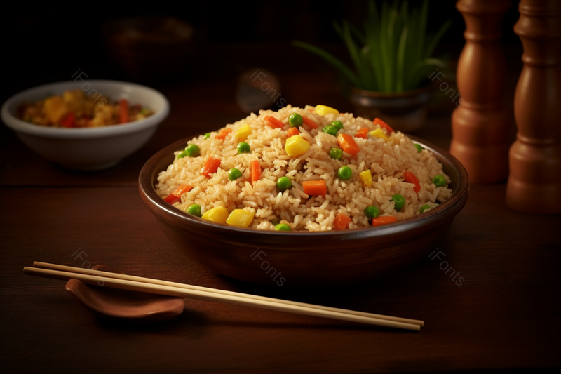 木桌桌面上的美食蛋炒饭,高清,摄影图,摄影图片,图片大全,摄影图免费下载